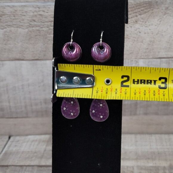 Snowflake Rhinestone Teardrop Earrings Purple Dangle Iridescent Swirl Pierced - Picture 8 of 8